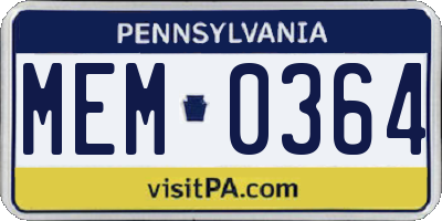 PA license plate MEM0364