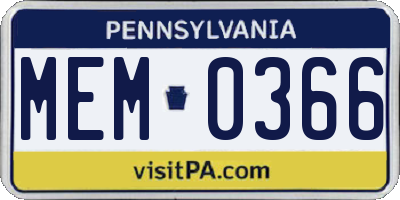 PA license plate MEM0366