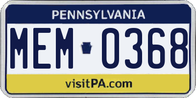 PA license plate MEM0368