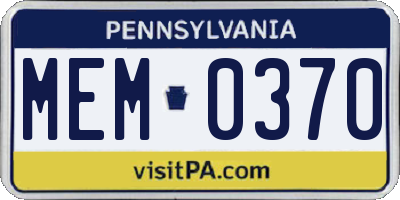 PA license plate MEM0370