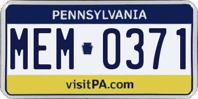 PA license plate MEM0371