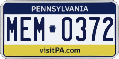 PA license plate MEM0372