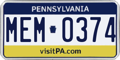 PA license plate MEM0374