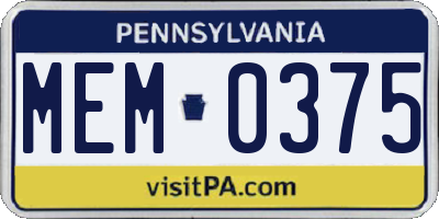 PA license plate MEM0375