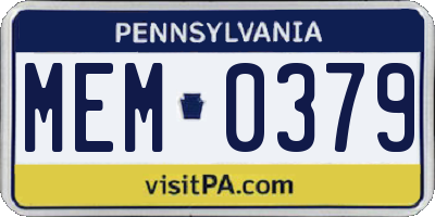 PA license plate MEM0379