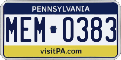 PA license plate MEM0383