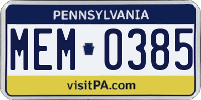 PA license plate MEM0385