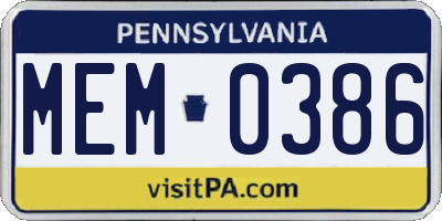 PA license plate MEM0386