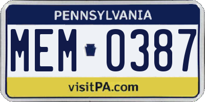 PA license plate MEM0387