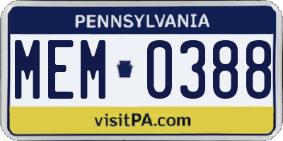 PA license plate MEM0388