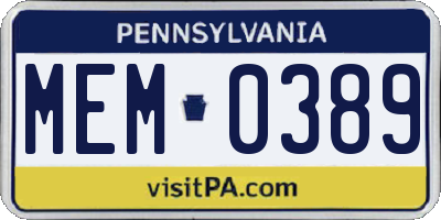 PA license plate MEM0389