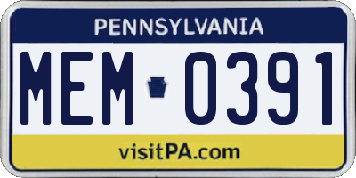 PA license plate MEM0391