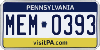 PA license plate MEM0393