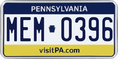 PA license plate MEM0396