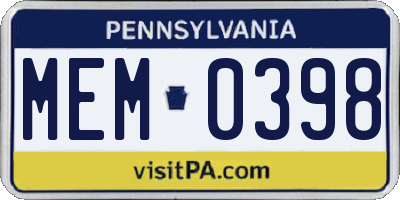 PA license plate MEM0398