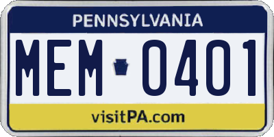 PA license plate MEM0401