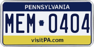 PA license plate MEM0404
