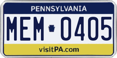 PA license plate MEM0405