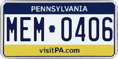 PA license plate MEM0406