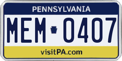 PA license plate MEM0407