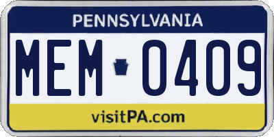 PA license plate MEM0409