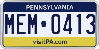 PA license plate MEM0413