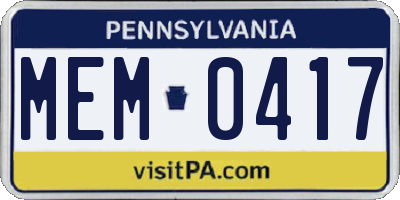 PA license plate MEM0417