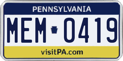 PA license plate MEM0419