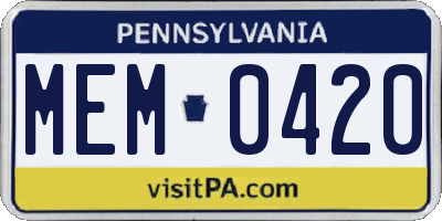 PA license plate MEM0420