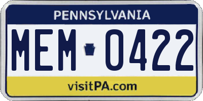 PA license plate MEM0422
