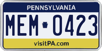 PA license plate MEM0423