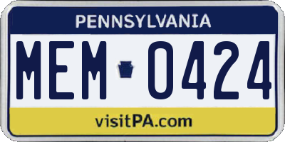 PA license plate MEM0424