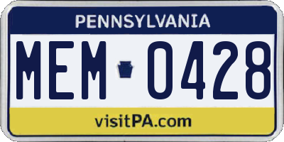 PA license plate MEM0428