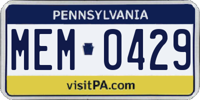 PA license plate MEM0429