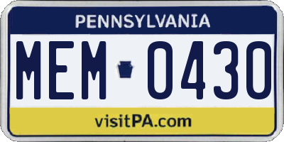 PA license plate MEM0430