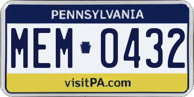 PA license plate MEM0432