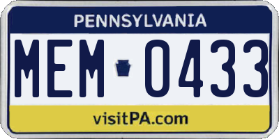 PA license plate MEM0433