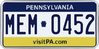 PA license plate MEM0452