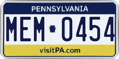 PA license plate MEM0454