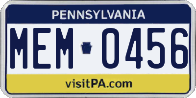 PA license plate MEM0456