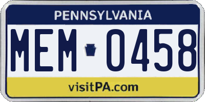 PA license plate MEM0458