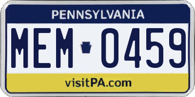 PA license plate MEM0459