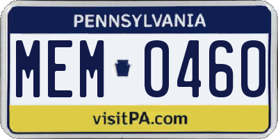 PA license plate MEM0460