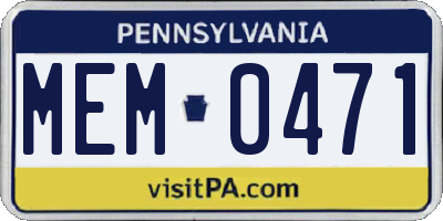 PA license plate MEM0471