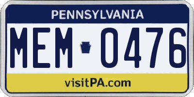 PA license plate MEM0476