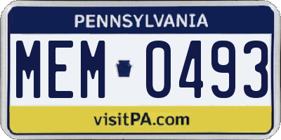 PA license plate MEM0493