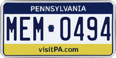 PA license plate MEM0494