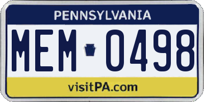 PA license plate MEM0498