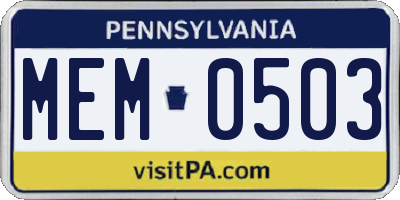 PA license plate MEM0503