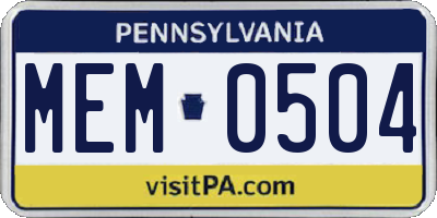 PA license plate MEM0504